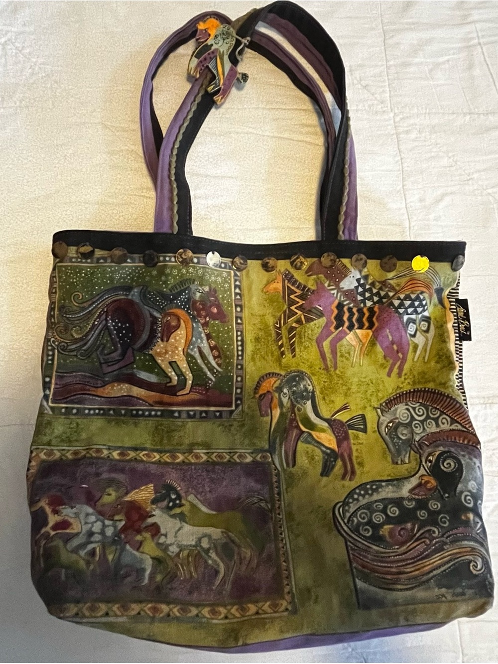 Laurel Burch Purple and Green Horse Panel Tote - Picture 3 of 9